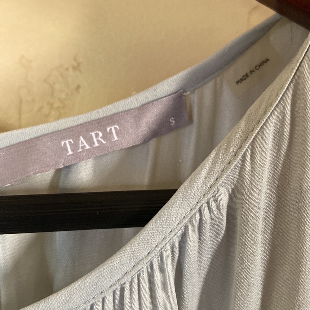 Sz S Tart Barely Blue Silky Pleated Dress w/Draped Front Half Skirt Lining - Picture 4 of 9
